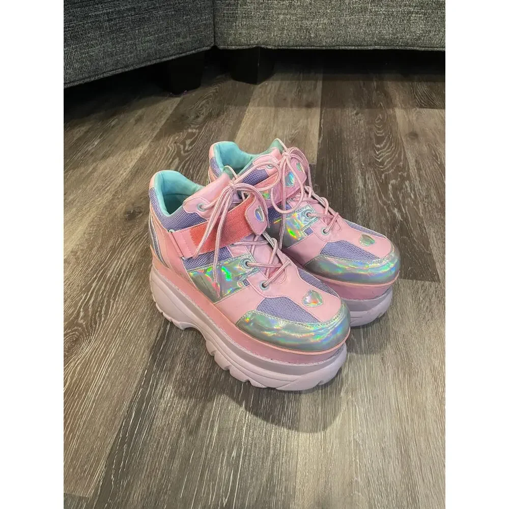 sugar thrillz platform neon and metallic sneakers